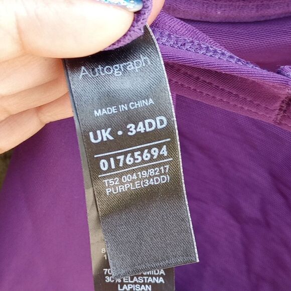 EUC AUTOGRAPH Purple Rhinestone Wire One Piece High Rise Bathing Suit 34DD - Picture 8 of 12